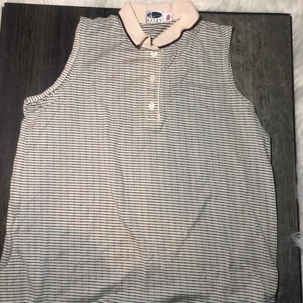 VINTAGE Haley WOMENS LARGE SLEEVELESS COLLARD POLO ACTIVE GOLF/TENNIS TOP PREPPY